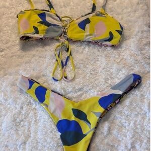 Maaji 2 Piece Swimwear Bikini Set Yellow/Blue Sz Large Reversible